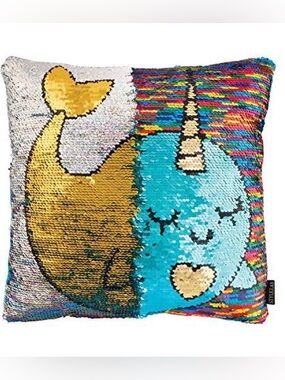 Fashion Angels Style.Lab Magic Sequin Narwhal Reveal Pillow 12” X 12”